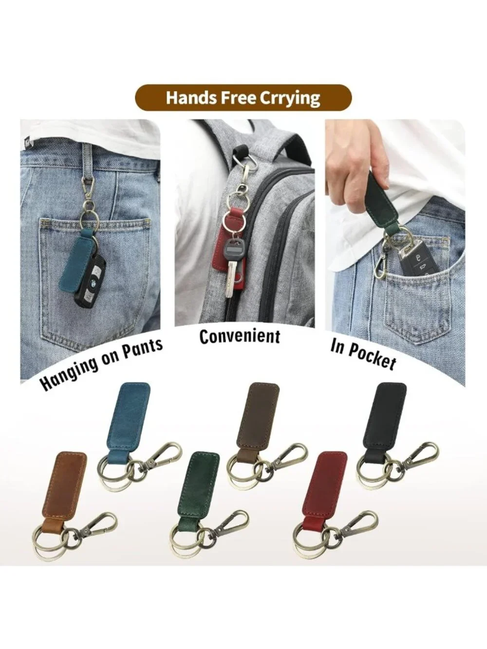 Genuine Leather Universal Car Key Fob Keychain Holder for Men & Women - JC306